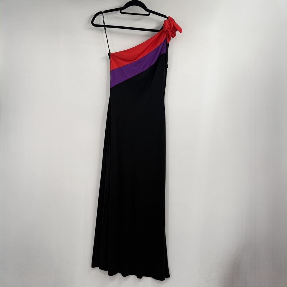 VTG Climax by David Howard Maxi Dress Sz 11/12 Black Orange Colorblock 90s Glam